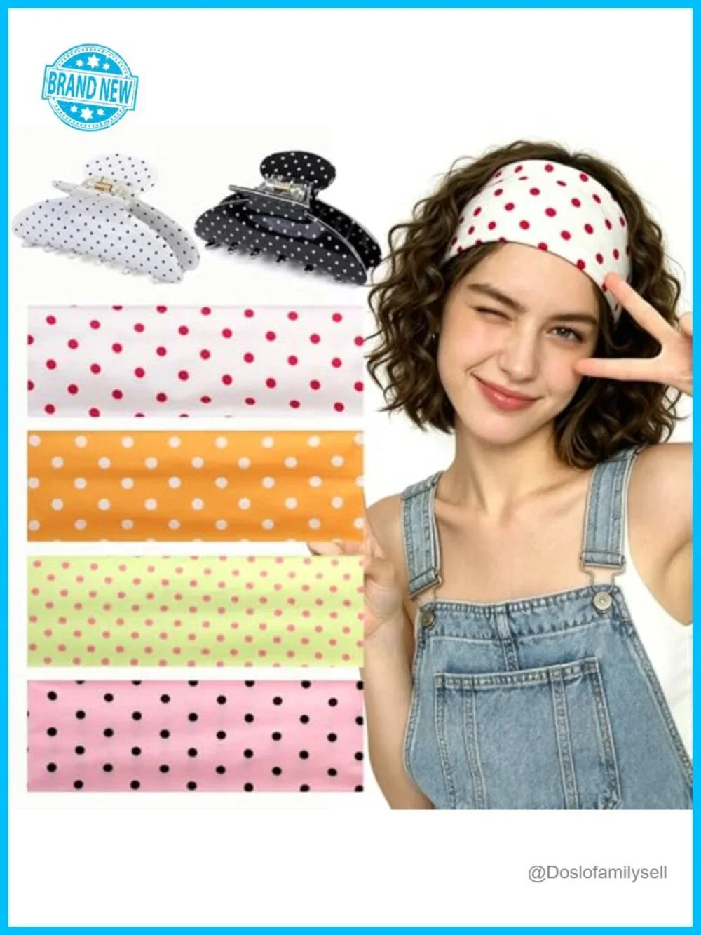 Polka Dot Hair Accessories Set 6pcs – 4 Headbands 2 Claw Clips, Vintage Strong